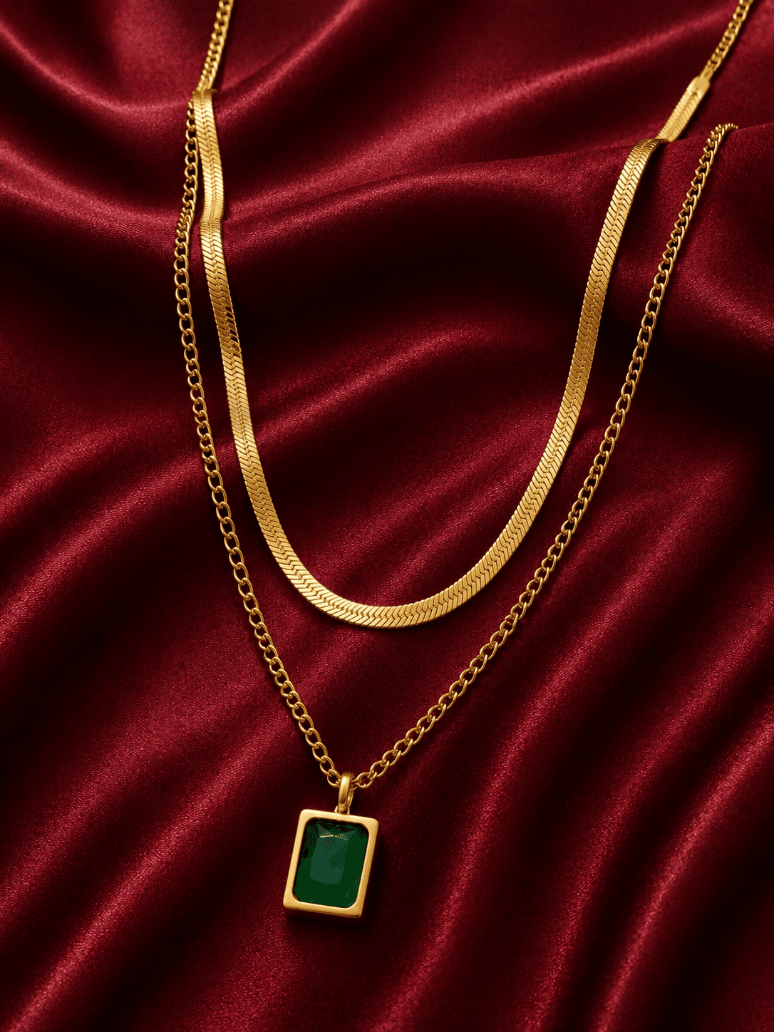 Viridia Lux Ensemble — Anti-Tarnish Gold · Emerald-tone Layered Set