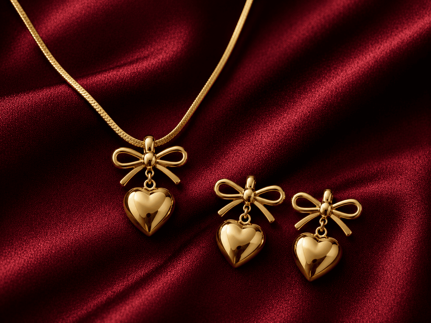 Amorette Bow Set — Anti-Tarnish Gold · Bow Necklace Set