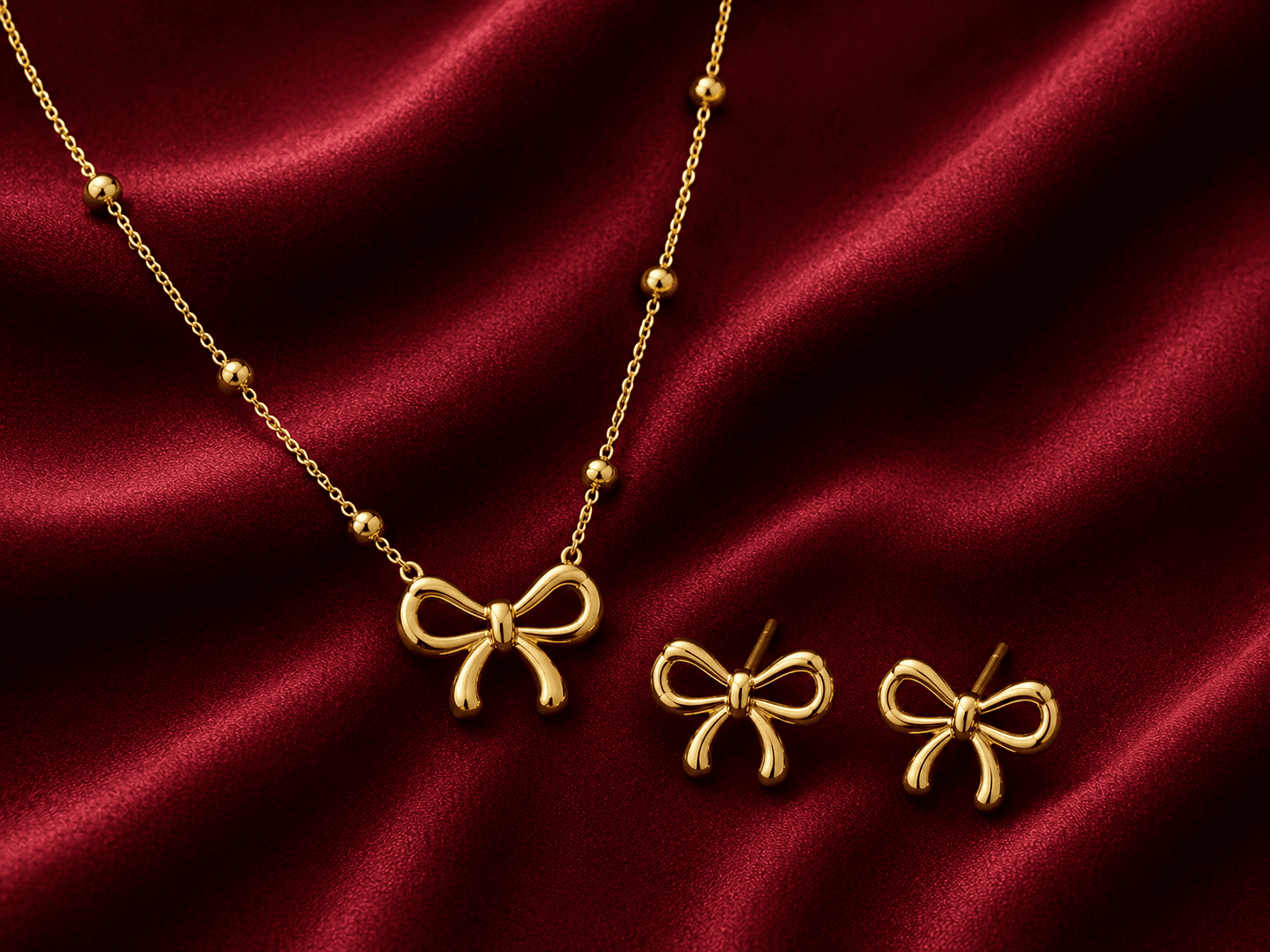 Colette Bow Set — Anti-Tarnish Gold · Bow Necklace Set