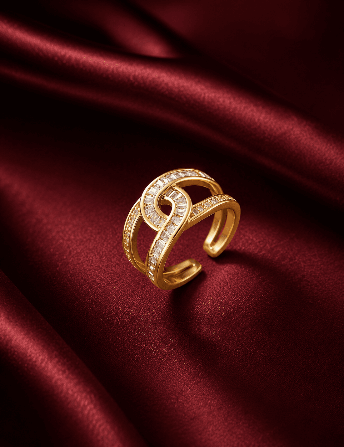 Divina Twist Ring — Anti-Tarnish Gold · Twisted Pavé Band